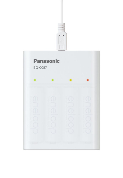 Karikues baterish Panasonic Eneloop BQ-CC87, USB Travel, 4x AA të rikarikueshme, i bardhë