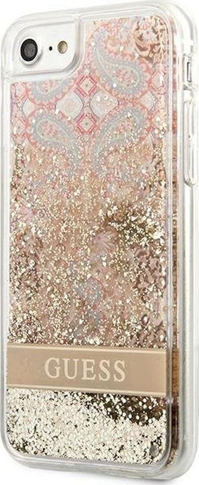 Kapak telefoni Guess Glitter, për iPhone SE 2022 SE 2020 7 8, plastik, ngjyrë ari