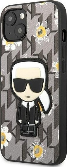 Kapak telefoni Karl Lagerfeld Flower Ikonik Karl, për iPhone 13 6.1", TPU, gri
