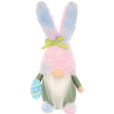 Figurinë për zbukurim Saska Gift and Decor Gnome Bunny, 27 cm, për Pashkë, rozë blu