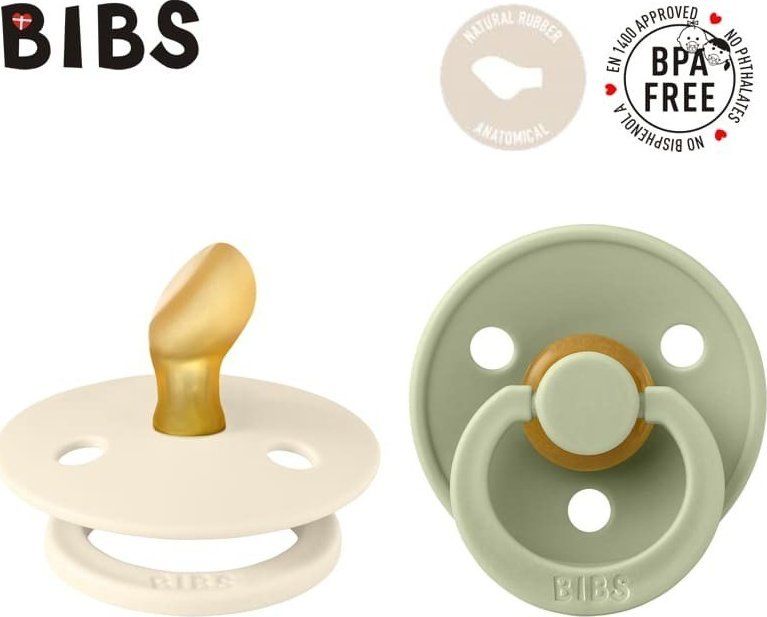 Biberon qetësues BIBS Colour Size 1 Anatomical, 0-6 muaj, set 2 copë, krem dhe jeshile e çelët