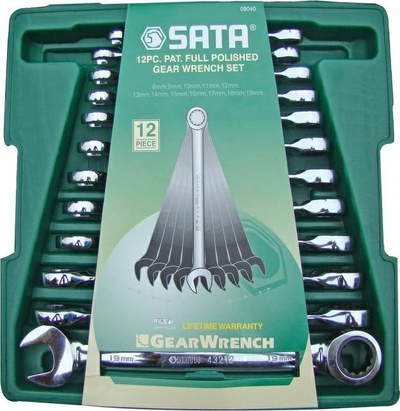 Set çelësa me dhëmbëzim SATA ST09040-02, 12 copë, krom, jeshil