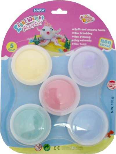 Plastelinë për modelim Nara Kiddy Clay, Light Weight, 5 ngjyra, 5x20g