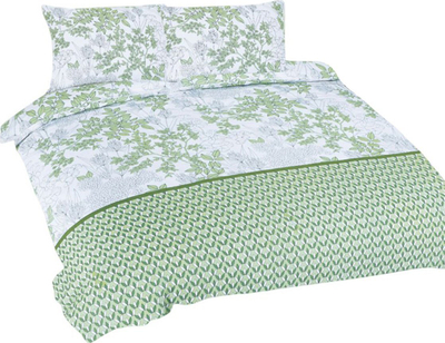 Set çarçafësh Matex Cotton Bedding Leaves 2, 220x200 cm, pambuk, e bardhë jeshile