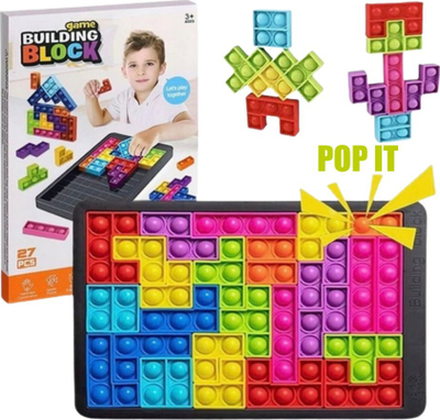 Lojë ndërtimi Building Block Tetris, 27 pjesë, pop it, shumëngjyrëshe