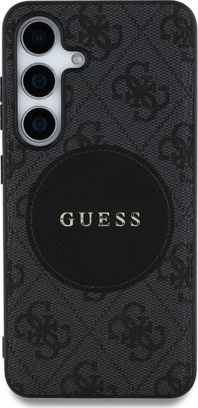 Kapak telefoni Guess 4G Round Patch Classic Logo MagSafe për Samsung Galaxy S25 Plus, TPU PC, i zi