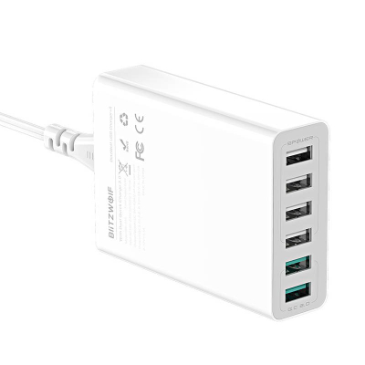 Karikues 6x USB Blitzwolf BW-S15, QC 3.0, 60 W (i bardhë)