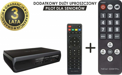 Dekoder tokësor New Digital T2265HDSenior, DVB-T2 HEVC, HDMI SCART, ngjyrë e zezë