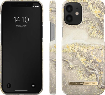 Kuti telefoni iDeal of Sweden Sparkle Greige Marble për iPhone 12 12 Pro, plastikë e fortë, mermer me ari, bezhë