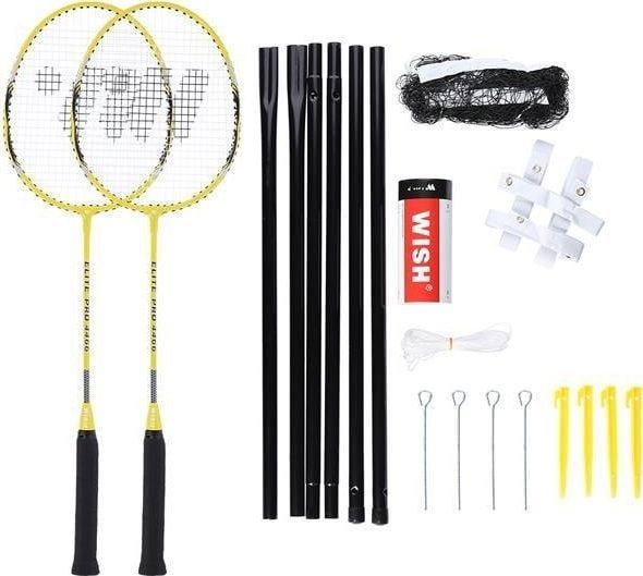 Set badminton WISH Alumtec 4466, 4 raketa, rrjetë me aksesorë, e verdhë