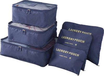 Set organizues udhëtimi Strado ORGPG, 6 copë, rrjetë dhe qese rrobash, blu navy