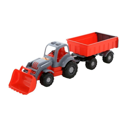 Traktor lodër Polesie Siłacz, me rimorkio, me lopatë përpara, gri me të kuqe