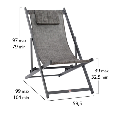 Karrige lounge profesionale KEA, alumin & textilene, 59.5×102.5×94 cm (HM5076.10), gri