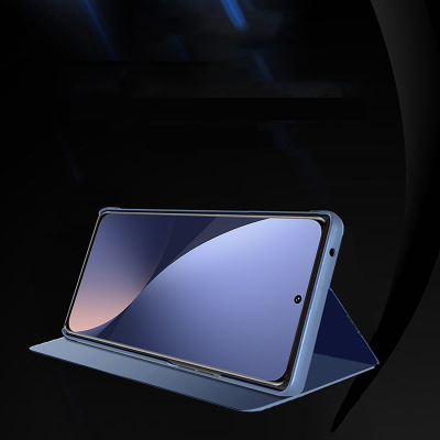 Капак за телефон Xiaomi 12 Lite Clear View, со преклопување, PU, сина