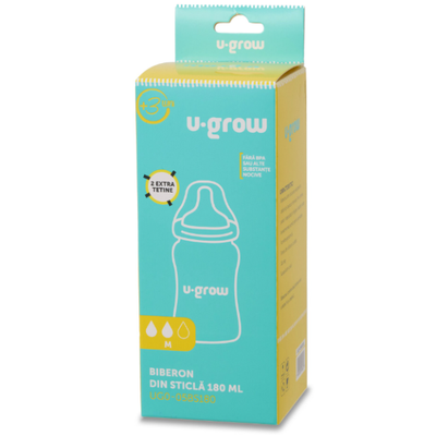 Biberon qelqi për foshnje, 180 ml, me 2 biberona shtesë, transparent