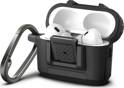 Mbulesë mbrojtëse Spigen Lock Fit për Apple AirPods Pro 1 2, e fortë, e zezë
