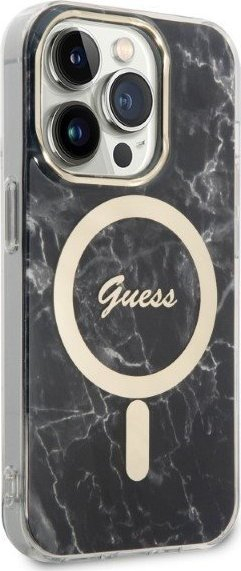 Set aksesorësh Guess GUBPP14LHMEACSK, mbrojtëse MagSafe për iPhone 14 Pro 6.1", karikues wireless MagSafe, i zi