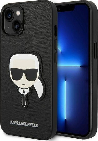 Kapak telefoni Karl Lagerfeld Saffiano Karl Head Patch, për iPhone 14 Plus, i zi