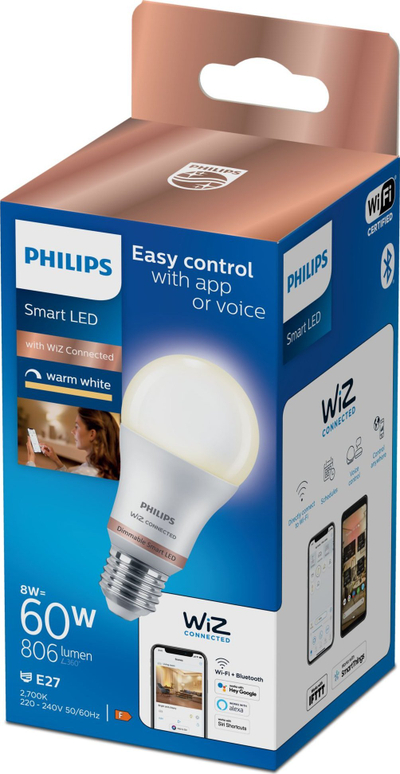 Llampë smart LED Philips Wiz A60, E27, 8W 806lm, dritë e ngrohtë