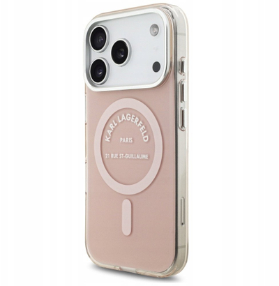 Kapak telefoni Karl Lagerfeld IML Karl RSG Logo MagSafe, për iPhone 17 Pro, rozë