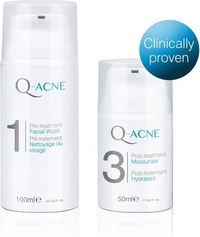 Set kozmetik Rio Q-Acne LITE3-ACC, xhel për fytyrën 100 ml, krem hidratues 50 ml, i bardhë