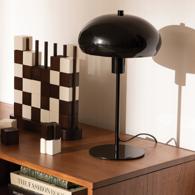 Lampë tavoline dekorative Savio Mushroom, 38 cm e lartë, çelik, e zezë
