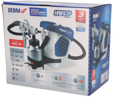 Spërkatës boje Dedra HVLP DED7413, 600W, rezervuar 1L, bardhë kaltër