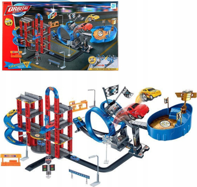 Set pistë garash Orbital Racing Car, parking me kate, me makina, shumëngjyrësh