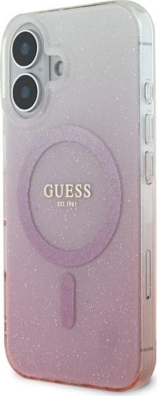 Mbulesë telefoni Guess GUHMP16SHGRCELP, iPhone 16 6.1", hardcase, rozë me shkëlqim