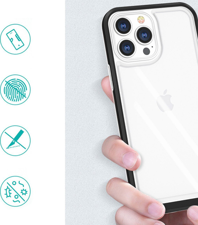 Kapak telefoni Hurtel Clear 3n1 për iPhone 14, silikon, i tejdukshëm, me kornizë blu