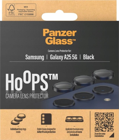 Mbrojtës kamere PanzerGlass për Samsung Galaxy A25, hoops xham i fortifikuar, i zi