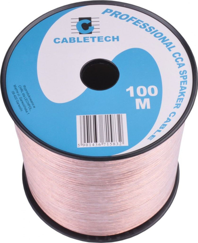 Кабел за звучници Cabletech Speaker Cable, 2x2.5mm, 100m, транспарентен