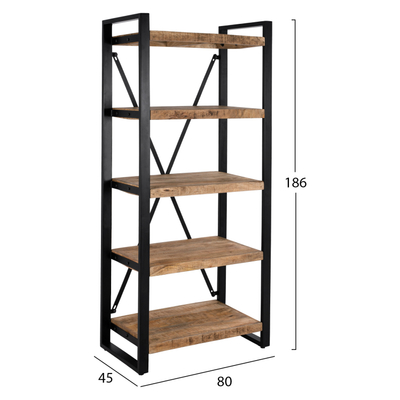 Raft librash Turner HM8188.11, dru mango masiv, metal, 80x45x186 cm, i zi