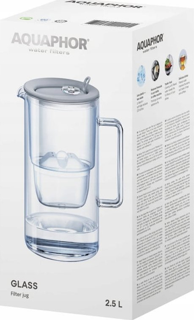 Shkarrëse uji me filtër Aquaphor Glass 2.5L, patron Maxfor+ Mg, gri