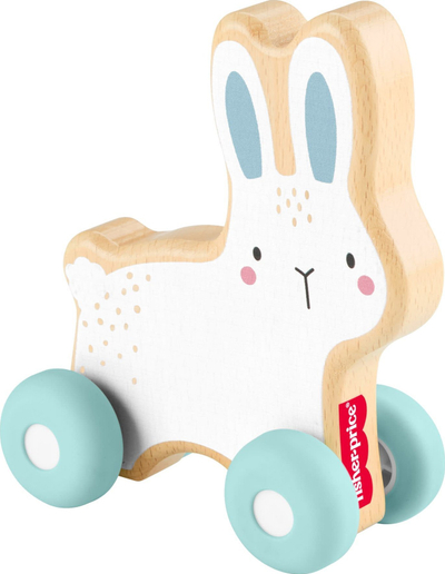 Lodër druri shtytëse Fisher-Price Push-Along Bunny, për foshnja 6+ muajsh, zhvillim motorik, shumëngjyrëshe