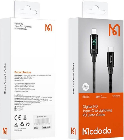 Kabllo USB Mcdodo RC041009, USB C në Lightning, 1.2 m, 20W PD, e zezë