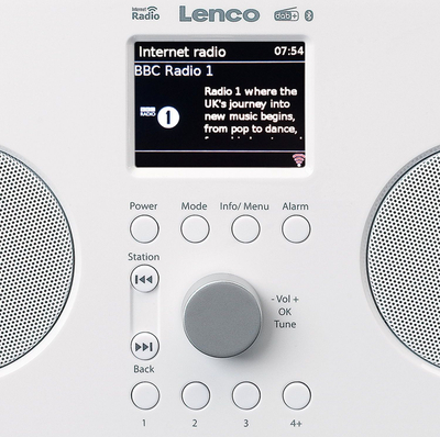 Radio portabël Lenco PIR-645, DAB+ FM Internet Radio, Bluetooth, e bardhë me dru