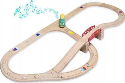 Lodër trenash Robobloq Coding Express, tren i zgjuar me shina druri, jeshile me të verdhë
