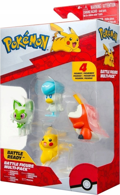 Set figurina Pokémon PKW3402 Paldea 4 Pack, 5 cm, Pikachu Fuecoco Sprigatito Quaxly, me shumë ngjyra