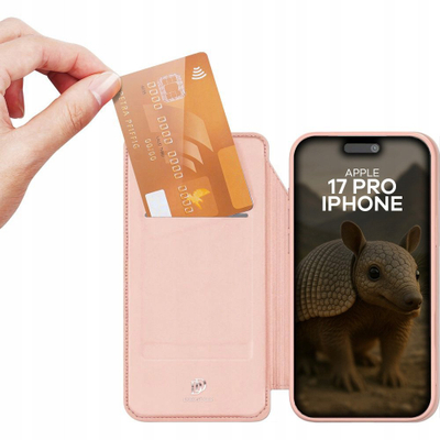 Kapak telefoni Dux Ducis Skin Pro, për iPhone 17 Pro, me qëndrim, rozë