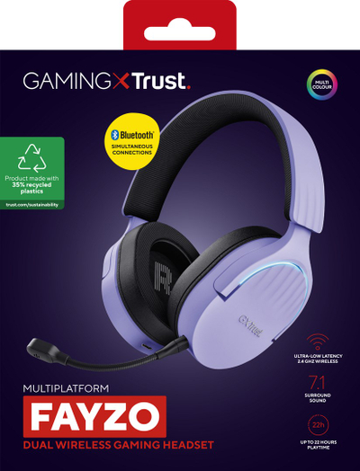 Гејминг слушалки Trust GXT491 Fayzo, безжични, over ear, виолетови
