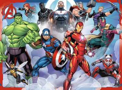 Puzzle për kalamaj Ravensburger Avengers Assemble, 100 copa XXL, 49 x 36 cm, shumëngjyrësh