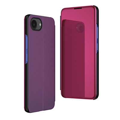 Маска за телефон Hurtel Clear View за iPhone 16e, преклопна маска, проѕирна, розова