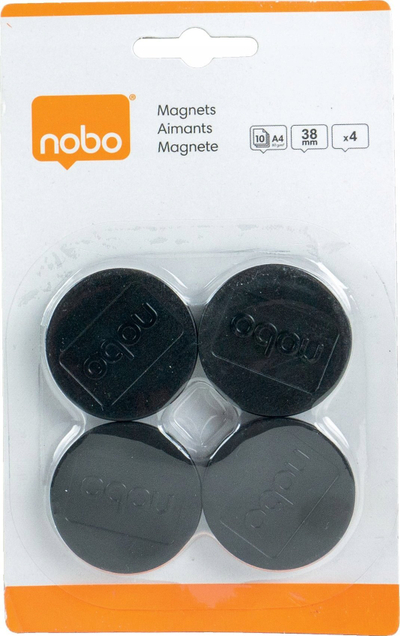 Magnetë për tabelë Nobo 1901630, 38mm, set 4 copë, të zinj