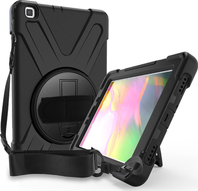 Mbulesë tablet ESTUFF AUSTIN Defender për Samsung Galaxy Tab A 8.0, me stend 360°, me rrip dore, e zezë