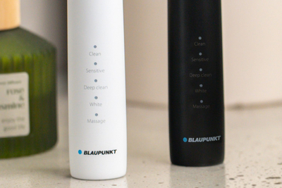 Furça dhëmbësh sonike Blaupunkt DTS201SET, set me 2 furça, USB C, e bardhë dhe e zezë