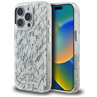 Futrollë Karl Lagerfeld IML Karl Script me MagSafe, për iPhone 16 Pro 6.3", e bardhë