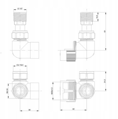 Set termostatik radiatorësh Schlosser Tully TZTT/C, tre boshtor, i zi mat