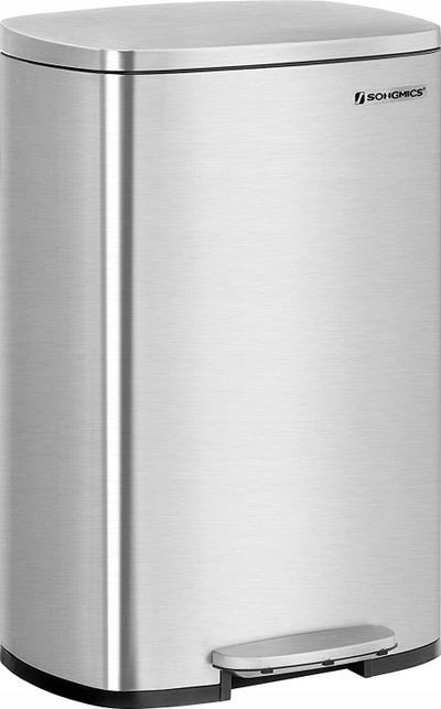 Kosh plehrash me pedale SONGMICS, 50L, çelik inox, i bardhë