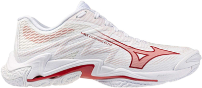 Atlete hendbolli Mizuno Wave Lightning Elite për meshkuj, të bardha me të kuqe burgundy